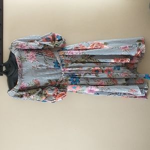 Gracia Floral Striped Off the Shoulder Midi Dress High Low hem Size Small